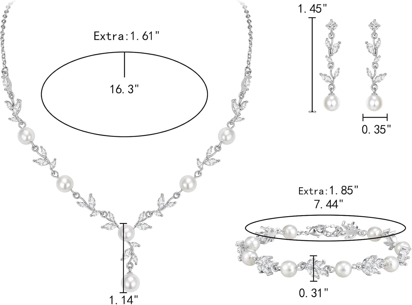 EleQueen Women's Simulated Pearl Wedding Jewelry Set, Cubic Zirconia Marquise Floral Bridal Necklace Earrings Bracelet Sets