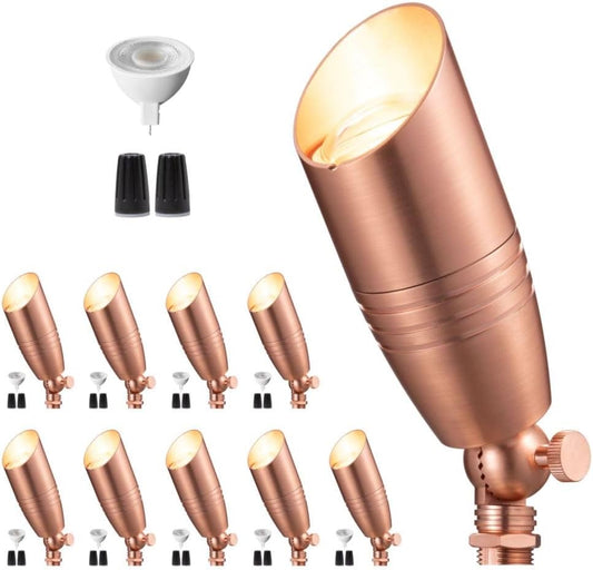 Gardenreet Low Voltage Spotlight LED - 12V Copper Outdoor Light Fixture Weather Proof, Brass Landscape Lights Hardwired for Flag Sign with Neutral White MR16 Removable Bulbs (10 Pack)