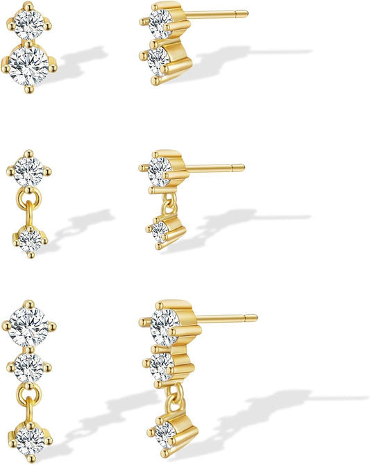 Gold Earrings for Women, 14k Gold Plated Dangle Huggie Earrings for Women Trendy Dainty Gold Hoop Earring Stacks Hypoallergenic Pearl Chain Drop Cartilage Earring Fashion Womens Jewelry