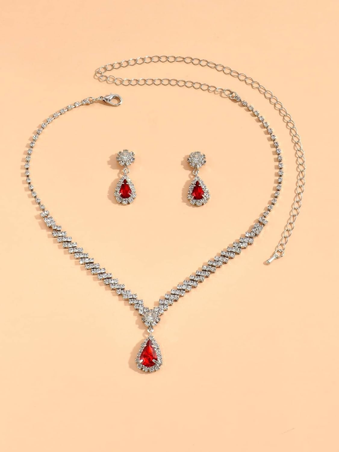 Wedding Jewelry Sets for Brides Rhinestone Necklace and Earring Set Bracelet Ring Gold Silver Prom Jewelry Sets Diamond Flower Teardrop Necklace for Women