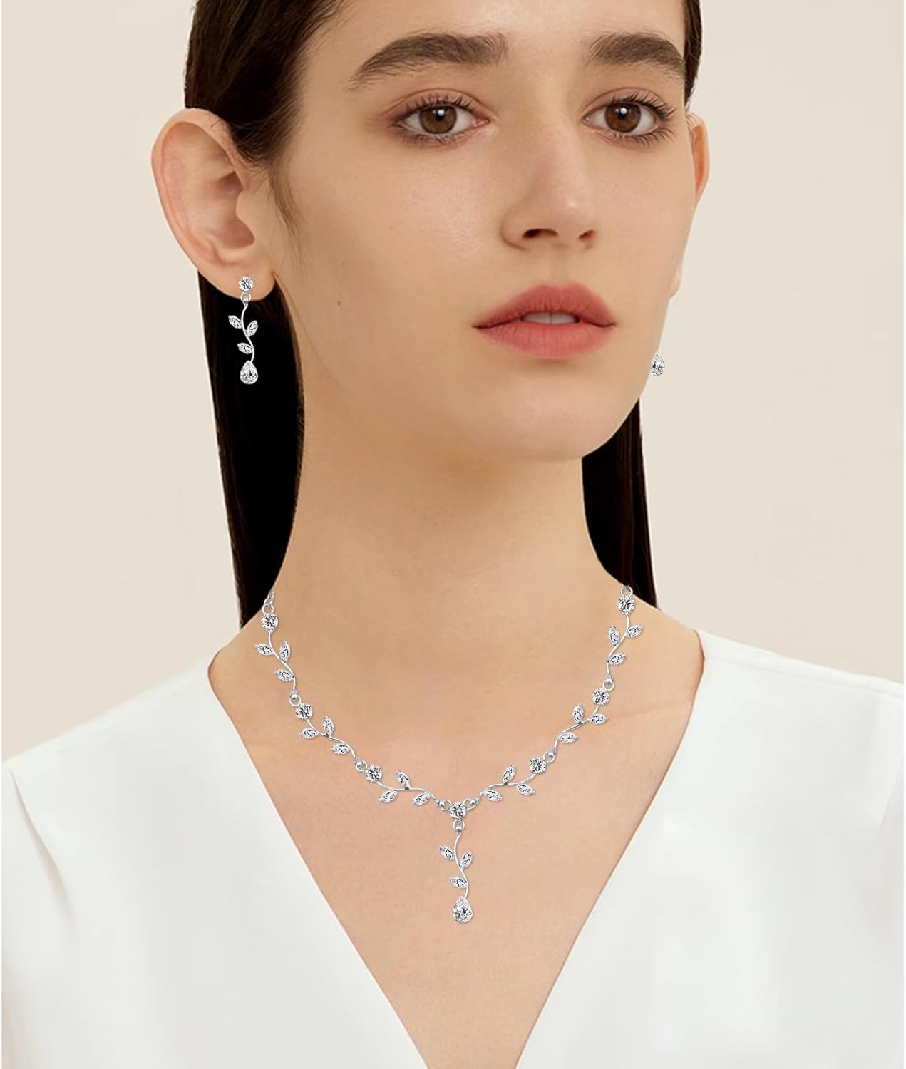 Elegant Bridal Jewelry Sets for Wedding Bride Leaf Shape Cubic Zirconia Necklace Earrings Bracelet Set Prom Costume Accessories