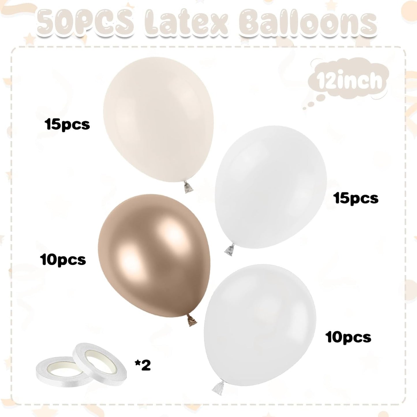 Nude White Gold Balloons, 50PCS 12inch Pearl Balloon Metallic Champagne Gold Sand Pearl White Clear Balloons for Girls Wedding Anniversary Bachelorette Party Bridal Shower Birthday Decorations