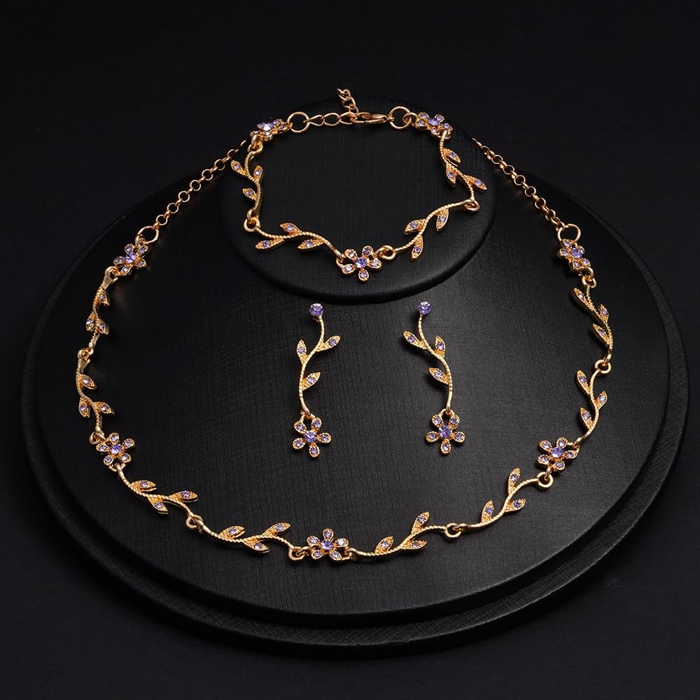 Crystal Necklace Earrings Bracelet Bridal Wedding Jewelry Set Rhinestone Choker Necklace For Brides Bridesmaid