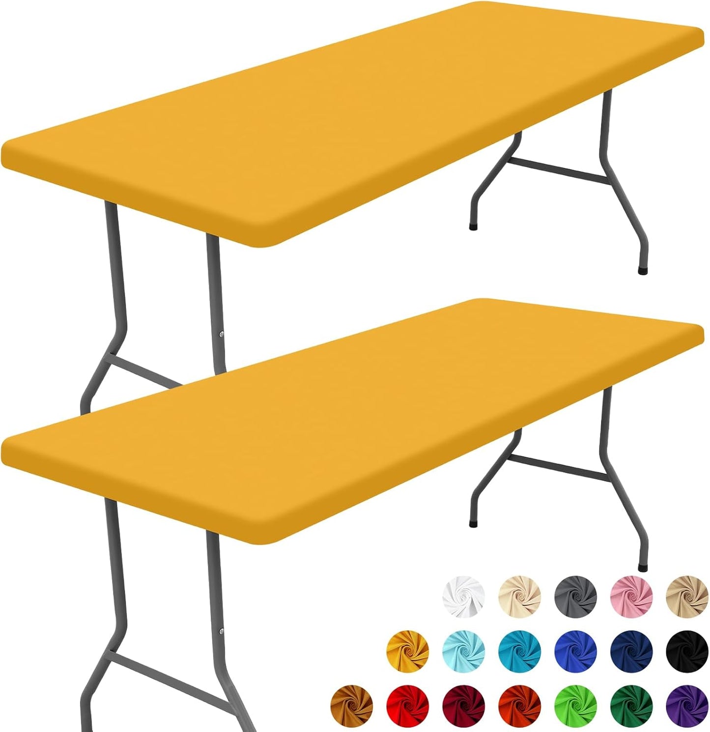 Spandex 4 Foot Rectangle Table Cloth 2 Pack, Elastic Fitted Tablecloths for Picnic, Stretch Washable Patio Table Cover for Outdoor, Camping, Banquet and Parties (Mustard Yellow, 30"x48")
