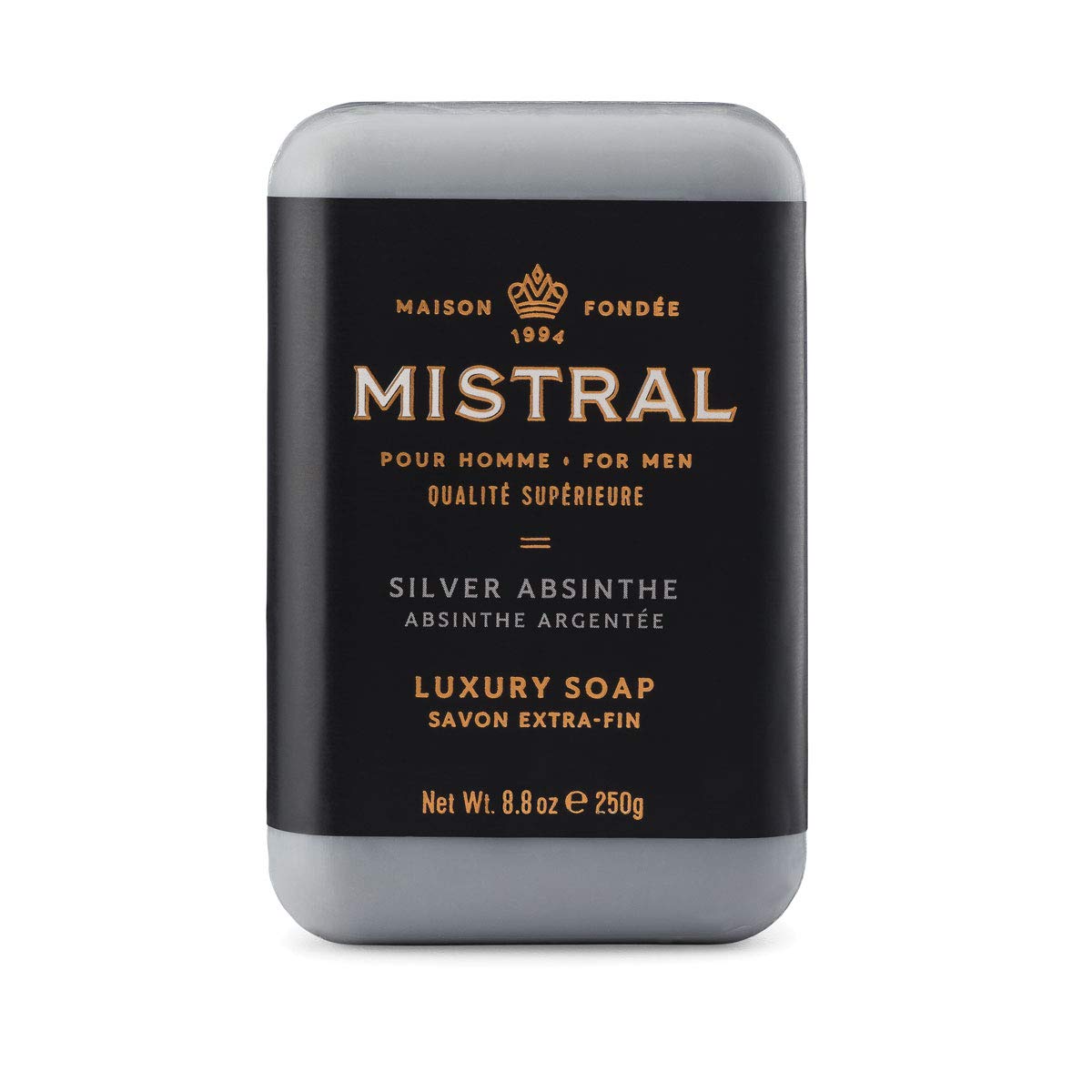 Mistral Silver Absinthe Luxury Bar Soap for Men | Men’s Natural Soap Bar | Paraben, Phthalates Free | Moisturizing & Triple-Milled Natural Soap for Men - Made in France | Large, 8.8 oz