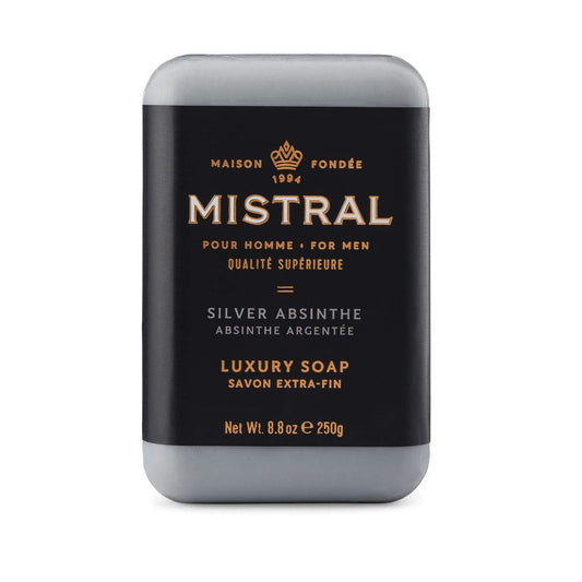 Mistral Silver Absinthe Luxury Bar Soap for Men | Men’s Natural Soap Bar | Paraben, Phthalates Free | Moisturizing & Triple-Milled Natural Soap for Men - Made in France | Large, 8.8 oz
