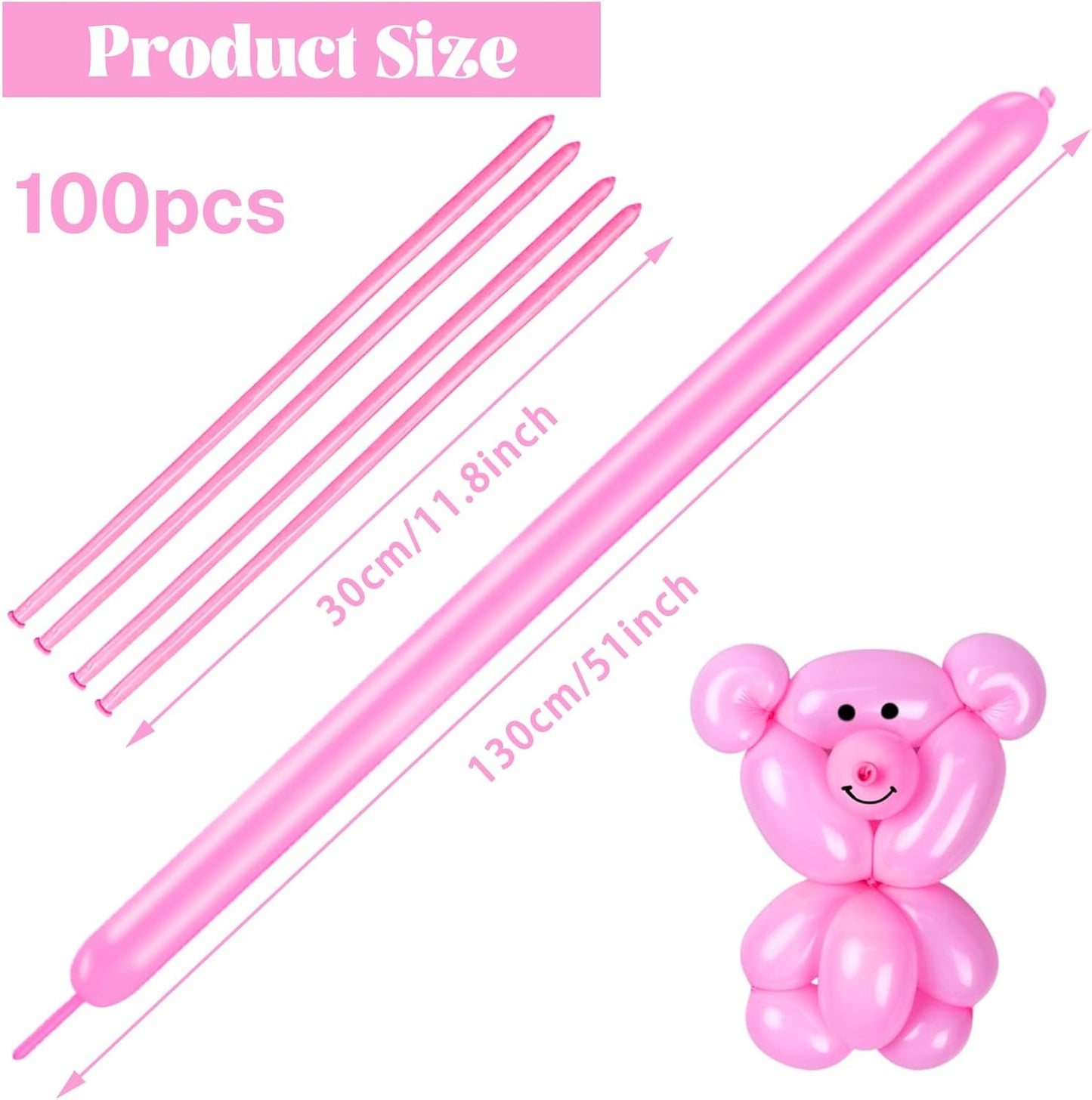 Pink 260 long Balloons 100 Pack Matte Pink Modeling Long Magic Balloons Thickening Latex Twisting DIY Animal Balloon for Birthday Wedding Christmas Festival Party Decoration