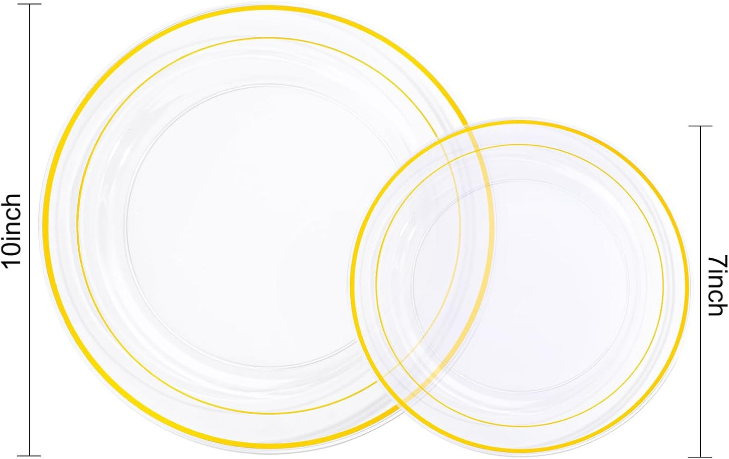 I00000 200 Pcs Clear Gold Plastic Plates - Disposable Party Plates, Gold Plate Disposable Include 100 Dinner Plate and 100 Dessert Plate, Plastic Plate for Party, Holiday, Wedding & Birthday