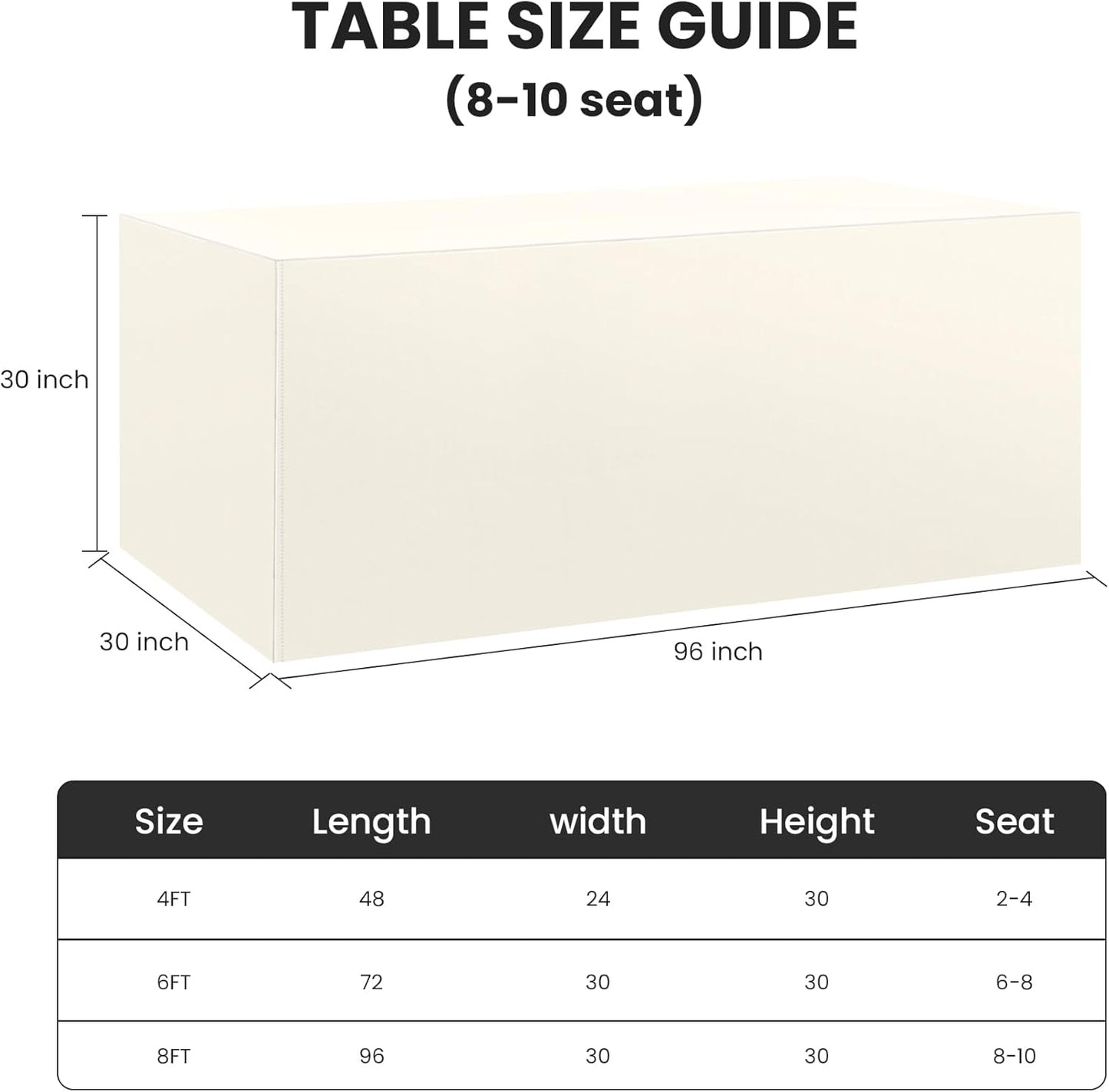Ascoza 2 Pack Fitted Tablecloth for 8 Foot Rectangle Tables 96 x 30 Inch Ivory Table Covers Water Resistant Polyester Table Cloth for Wedding, Parties,Display, Trade Show (Ivory)