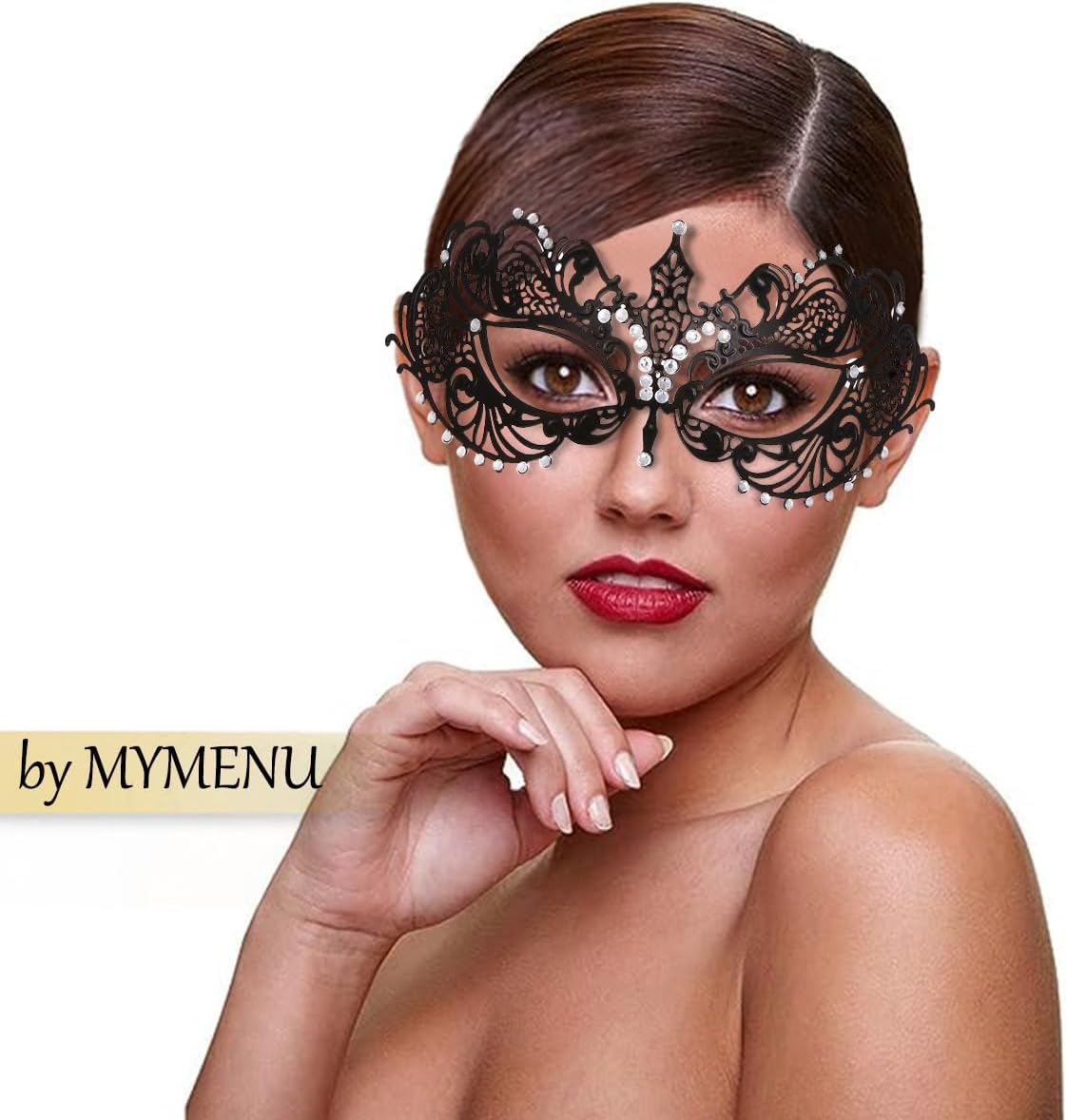 MYMENU Masquerade Mask for Women Shiny Rhinestone Metal Mask Venetian Mask for Party Prom Ball