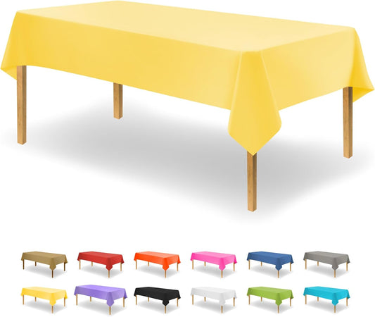 Yellow Disposable Plastic Tablecloth for Rectangle Tables (48 Pack) Premium Decorative Table Cloths for Parties, Events & Weddings, Indoors & Outdoors, 54 x 108 inches