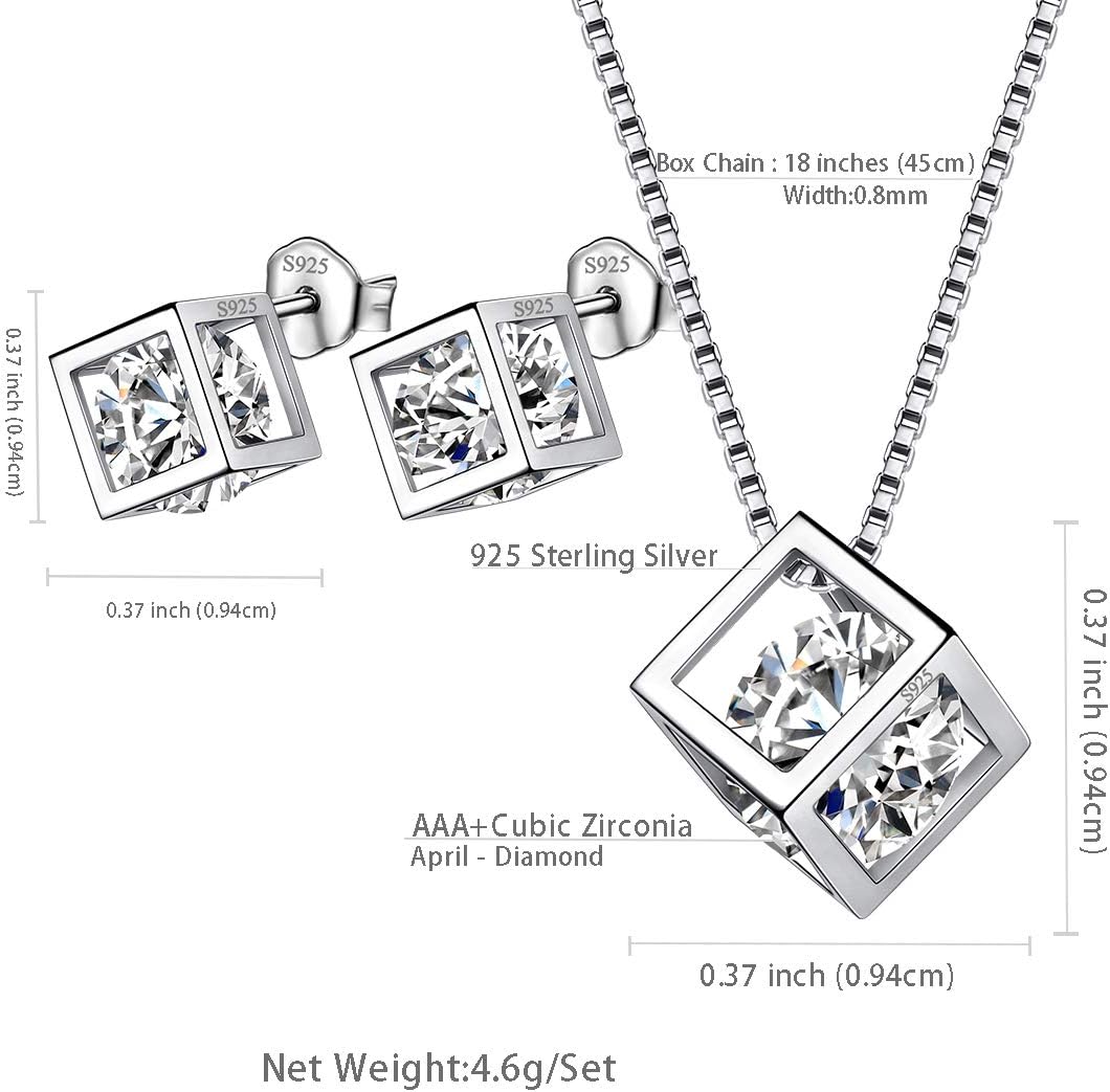 Aurora Tears Birthstone Necklace/Earring 925 Sterling Silver Women Cross/3D Cube/Cresent Moon Birth Stone Jewelry Mens Birthday Gift Anniversary Present