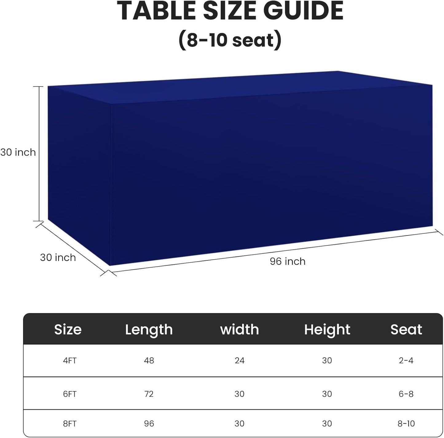 Ascoza 2 Pack Fitted Tablecloth for 8 Foot Rectangle 96 x 30 Inch Royal Blue Table Covers Water Resistant Polyester Cloth for Folding, Parties,Display, Trade Show (Royal Blue)
