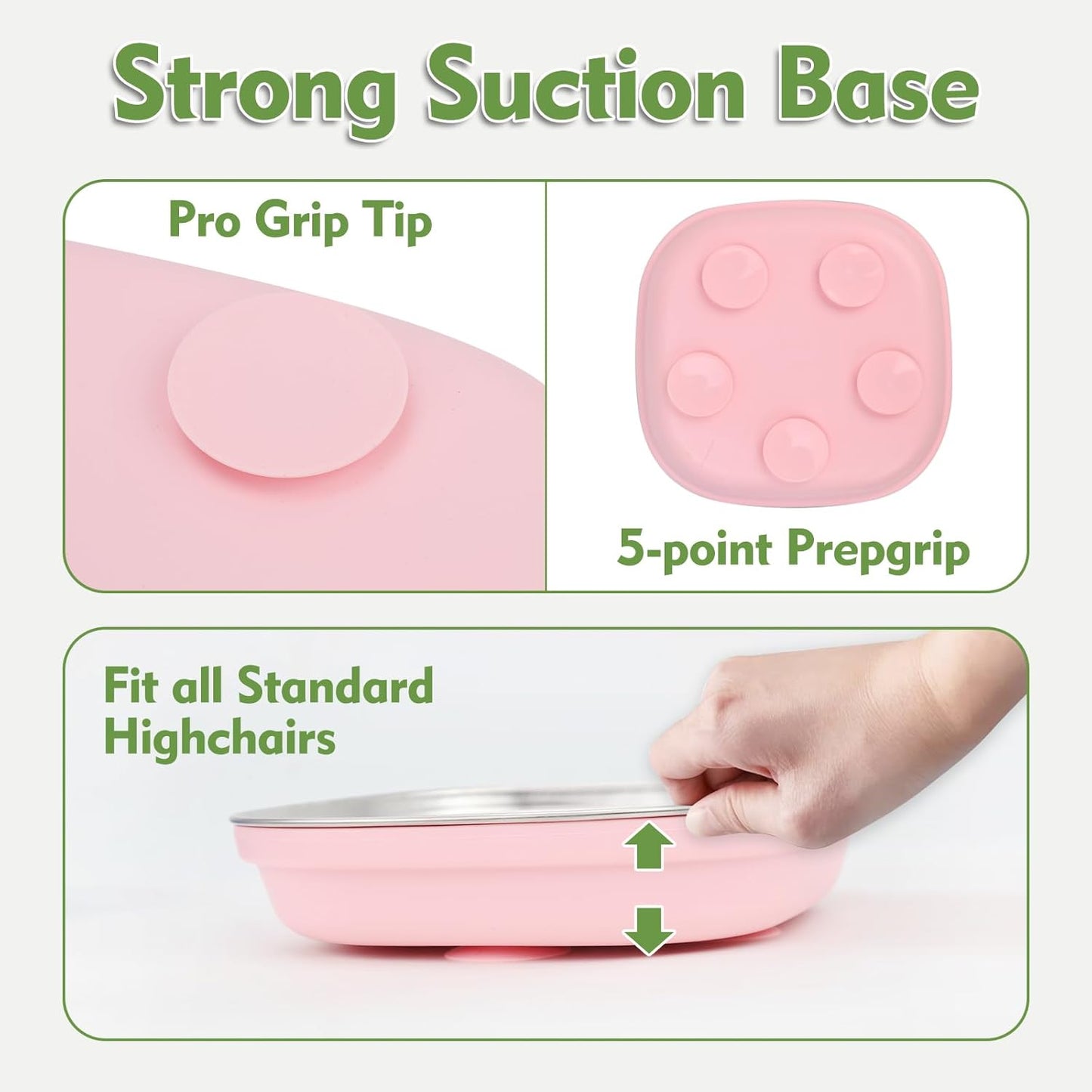 Stainless Steel Toddler Plates with Suction | Non-Slip Divided Baby Plates BPA Free & Non Toxic | Detachable Silicone Base| Dishwasher Safe | Unbreakable Kids Dinnerware 2-pack（Blue + pink）