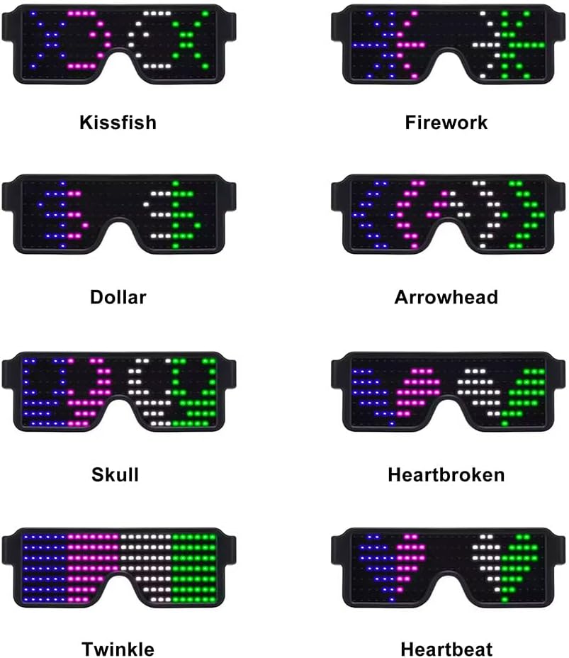 LED Glasses: Light Up Sunglasses with Long-Life Battery, Neon, 11 Patterns