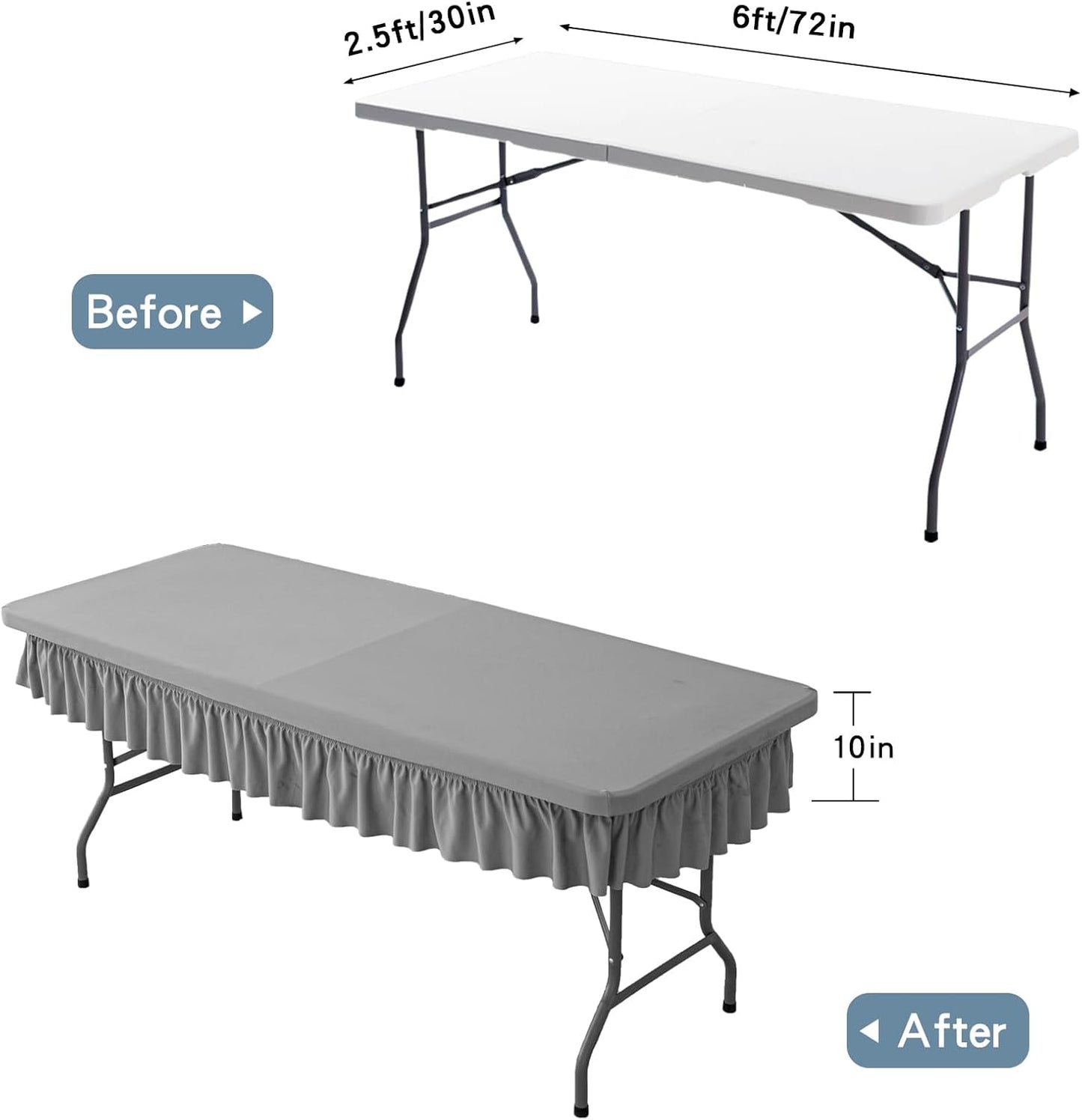 6ft Light Grey Stretch Tablecloth for Rectangular Tables - Flared Wrap Design, Waterproof, Wrinkle-Resistant, Washable - Ideal for Weddings, Parties, Banquets & Table Protection