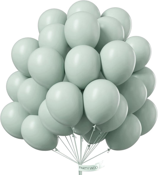PartyWoo Dusty Green Balloons 50 pcs 12 Inch Matte Sage Olive Boho Green Eucalyptus Helium Balloons for Wedding Baby Shower Gender Reveal Birthday Graduation Jungle Safari Party Decorations Green-F35