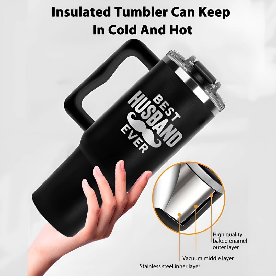 Vivulla68 Best Husband Ever Tumbler 40 Oz, Hubby Coffee Mug From Wife, Worlds Best Husband Gifts Idea, Wedding Anniversary, Valentines Day, Christmas, Birthday Gifts For Men, Him, Hubby Cup Presents