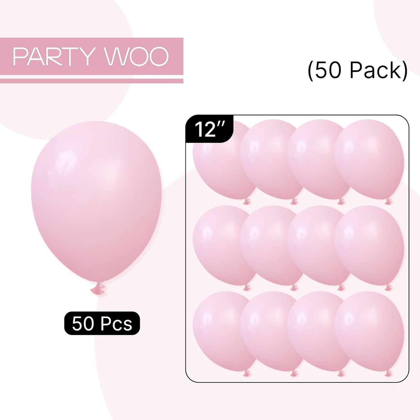 PartyWoo Light Pink Balloons 50 pcs 12 Inch Pastel Baby Pale Pink Latex Balloons for Baby Shower Gender Reveal Valentine's Day Engagement Wedding Princess Birthday Party Decorations Pink-Y48