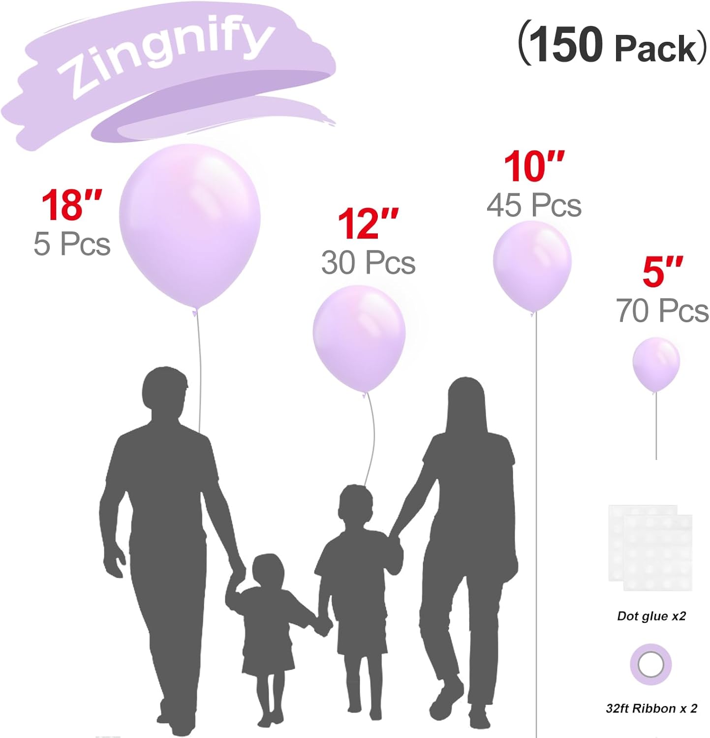 Lavender Balloons, 150 pcs Different Sizes Pack of 18 Inch 12 Inch 10 Inch 5 Inch Light Purple Balloons for Balloon Garland Balloon Arch as Birthday Party Wedding Decorations