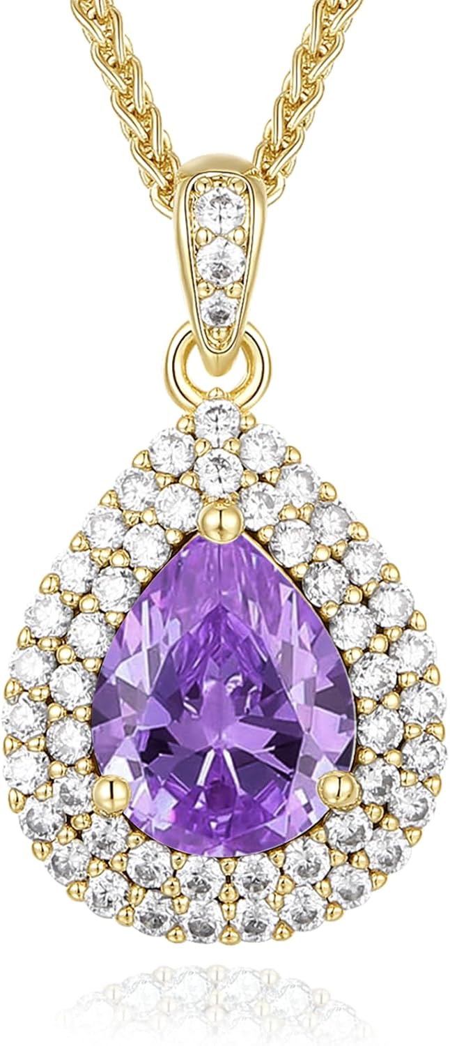 Gold Necklace for Women-Teardrop Birthstone Pendant-18K Gold Plated Chain with Light-Up Gift Box, Jewelry for Women,Anniversary Birthday Gifts for Her Wife Girlfriend Mom,Womens Jewelry