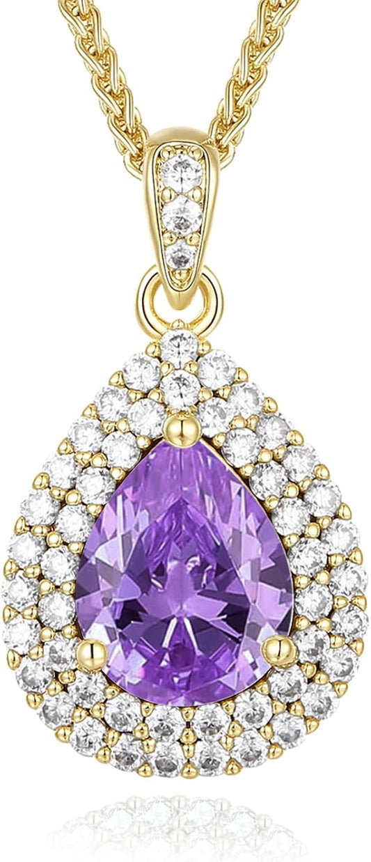 Gold Necklace for Women-Teardrop Birthstone Pendant-18K Gold Plated Chain with Light-Up Gift Box, Jewelry for Women,Anniversary Birthday Gifts for Her Wife Girlfriend Mom,Womens Jewelry