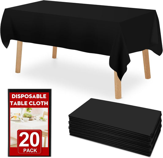 20 Pack Black Plastic Table Cloths Disposable, 54 x 108 Inches Plastic Table Cover for Rectangle Tables, Disposable Tablecloth for Dinning, Parties, BBQ, Wedding, Outdoor