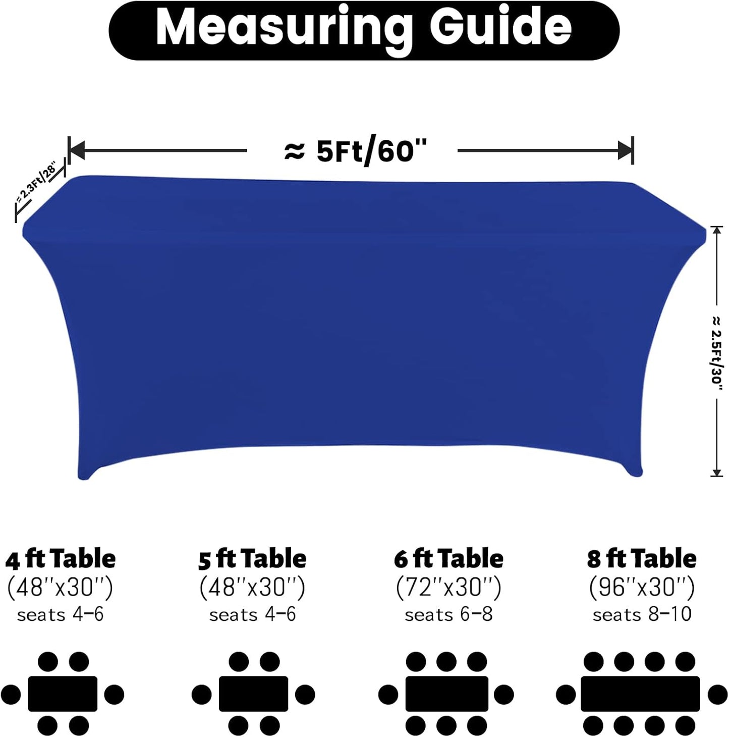 Spandex Table Cover 5 ft. Fitted Polyester Tablecloth Stretch Table Cover Table Topper Open Back - Royal Blue