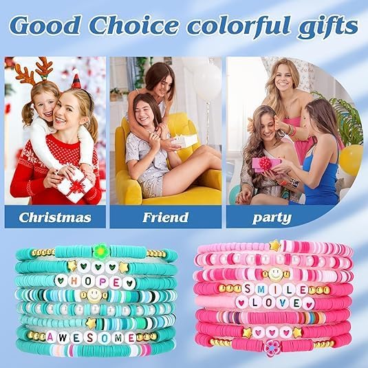 Draupnir Friendship Bracelets Heishi Surfer Clay Bead Bracelets Set Stackable Beaded Preppy Jewelry Bracelets Friendship Boho Y2K Bracelets for Women Teen Girls Party Favors