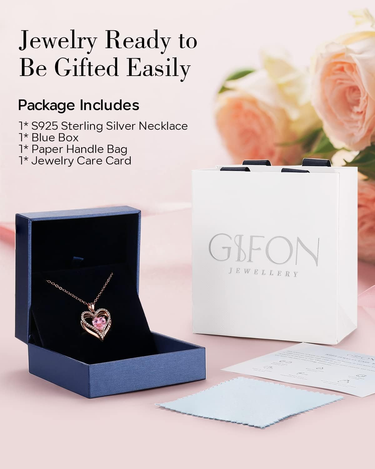 S925 Sterling Silver Necklace for Women, Wife Jewelry Rose Gold, Mom Birthday Valentines Mothers Day Gifts, Girlfriend Necklaces, Daughter Heart Jewel, Anniversary for Her