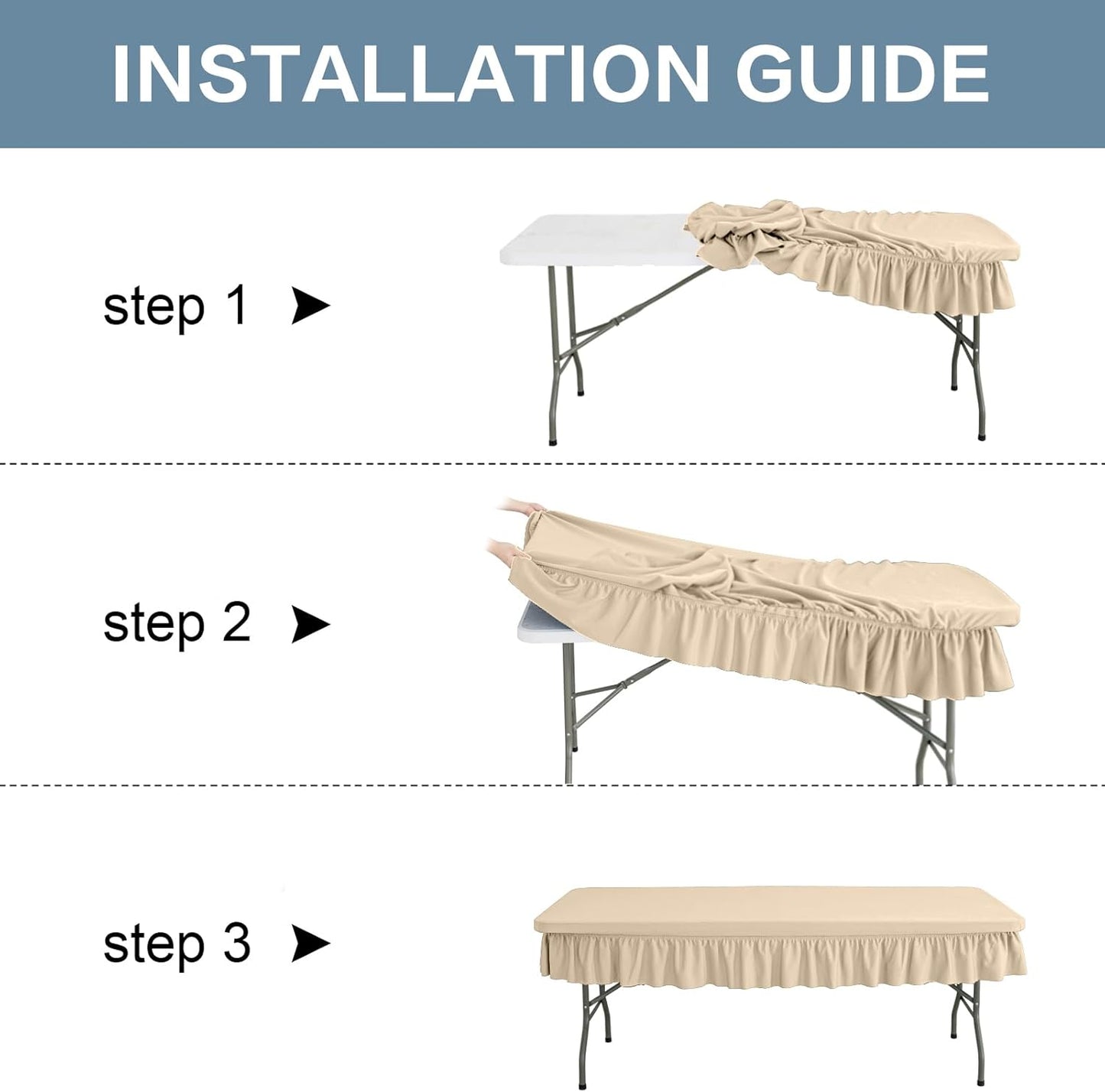 8ft Khaki Stretch Tablecloth for Rectangular Tables - Flared Wrap Design, Waterproof, Wrinkle-Resistant, Washable - Ideal for Weddings, Parties, Banquets & Table Protection