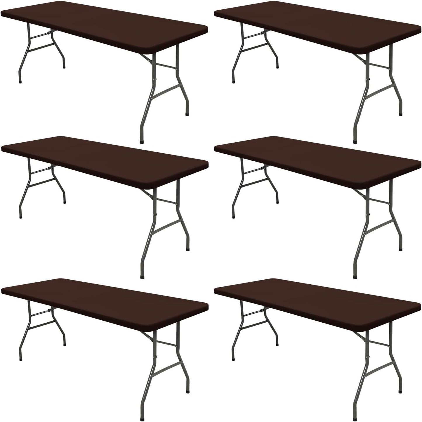 6 Pack Picnic Table Cover Fitted 6 Foot Tablecloth for Rectangle Tables Elastic Waterproof Stretch Washable Patio Folding Outdoor Spandex Table Cloth for Camping Banquet and Parties (Coffee 30" x 72")
