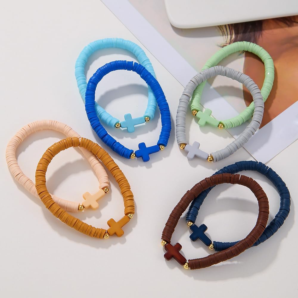 Friendship Bracelets for Women - Heishi Surfer Colorful Smile Evil Eye Clay Beaded Stretch Bracelets Elastic Layering - Stackable Boho Disc Y2K Aesthetic Summer Jewelry Set.