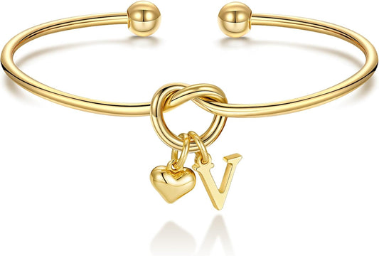 M MOOHAM Christmas Gifts for Women Teen Girls - Knot Initial Bracelets for Women, Bridesmaid Gifts Bridesmaids Proposal Gift Dainty Knot Letter A-Z Heart Initial Bracelet Jewelry Friendship Bracelets
