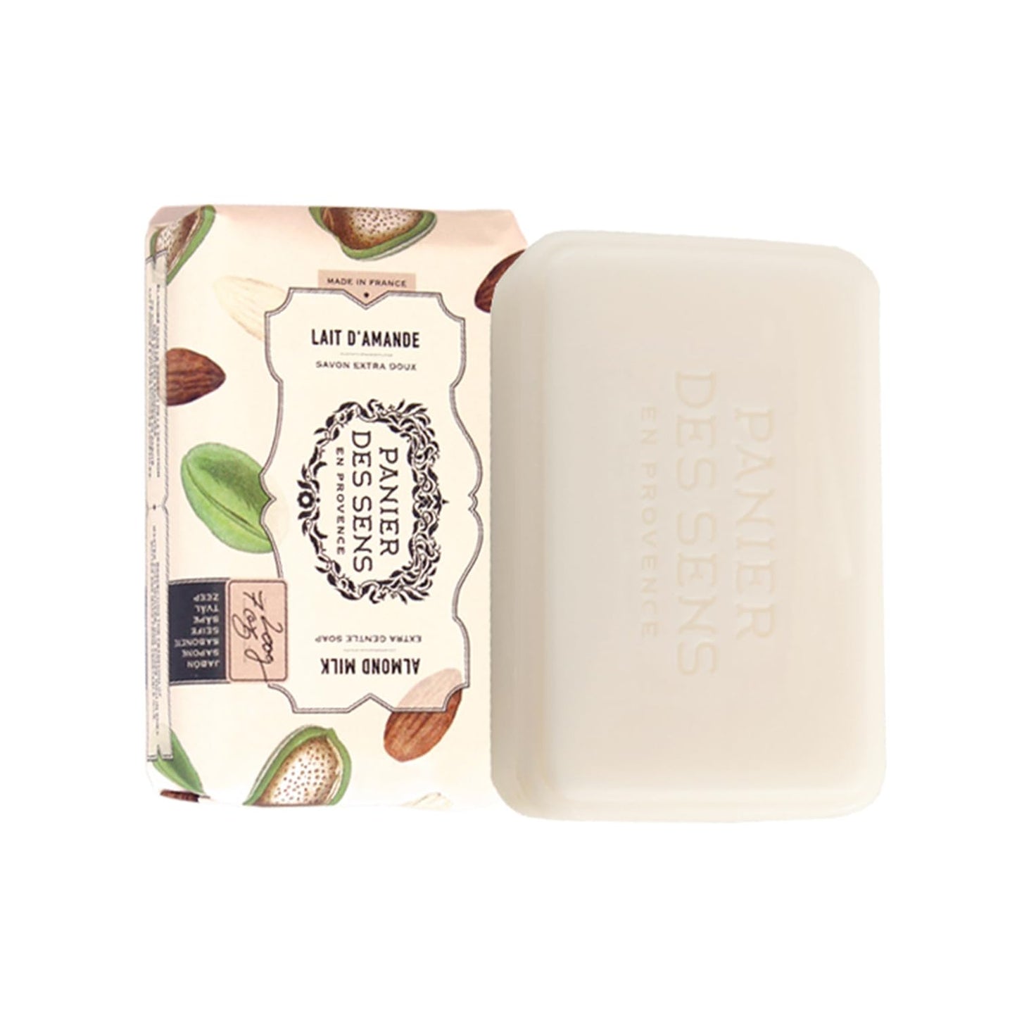 Panier des Sens - Almond Milk Bar Soap - Moisturizing Gentle Scented Soap Bar - Natural Soap with Shea Oil - 97% natural ingredients Made in France - Vegan Friendly - Body and Hands - 2x7 oz