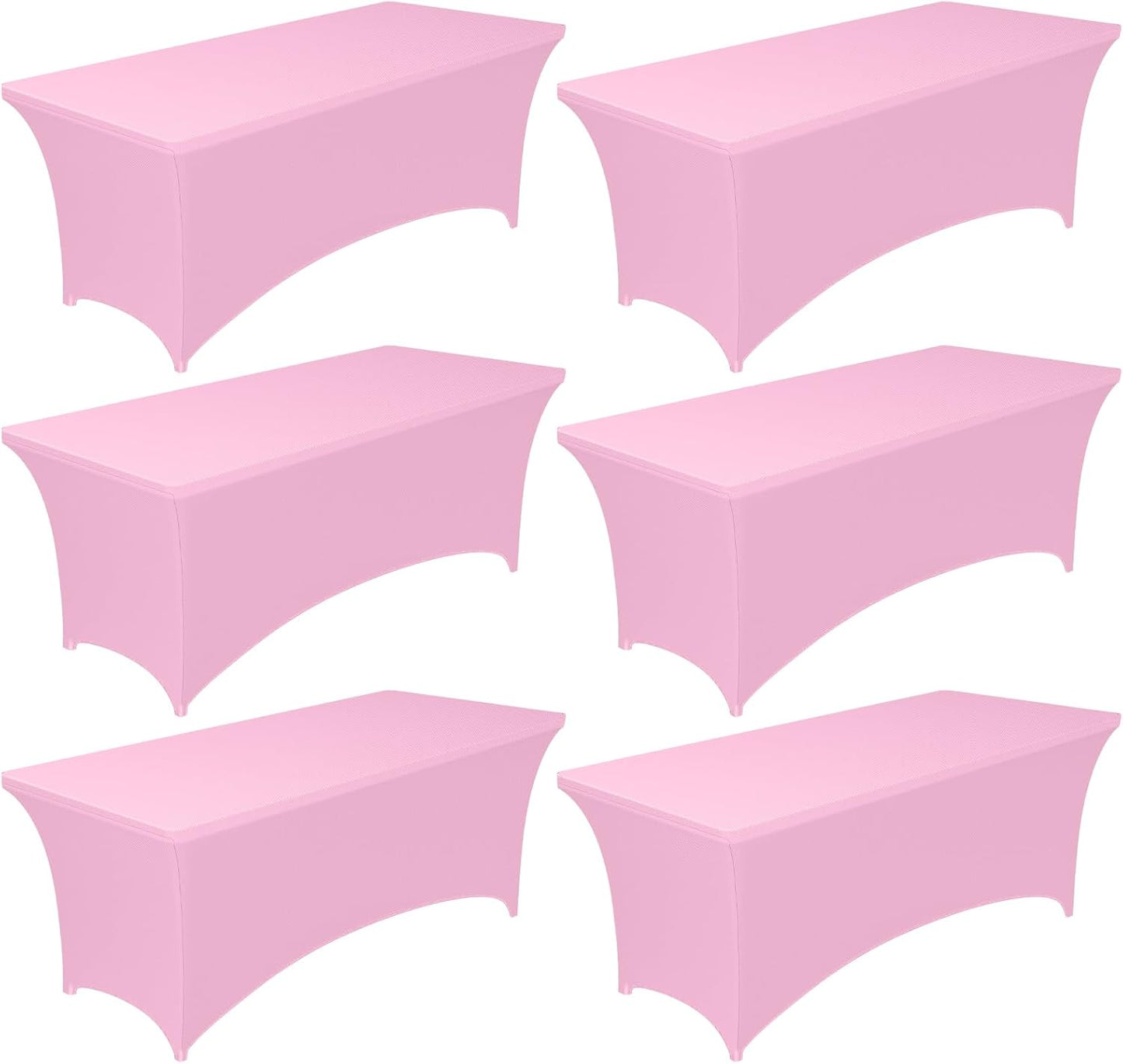 Pureegg Spandex Tablecloth 6ft - 6 Pack, Fitted and Stretch Table Cover for Rectangle Tables, Wrinkle-Resistant and Secure Fabric for Outdoor, Picnic, Party, Wedding, Banquet and Birthday, Pink