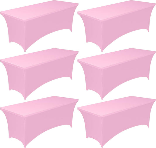 Pureegg Spandex Tablecloth 6ft - 6 Pack, Fitted and Stretch Table Cover for Rectangle Tables, Wrinkle-Resistant and Secure Fabric for Outdoor, Picnic, Party, Wedding, Banquet and Birthday, Pink