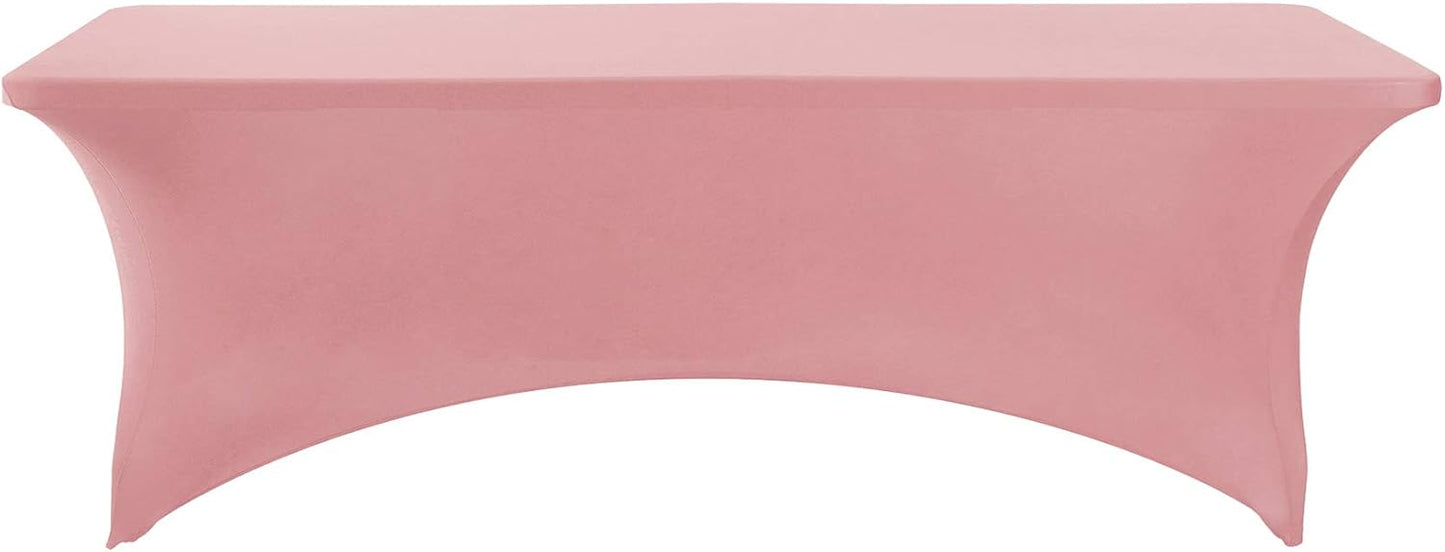FORLIFE Spandex Table Cover - Fitted 8ft Rectangular Tablecloth, Stretch Patio Cover, Universal for Wedding, Banquet, Party - Dusty Pink