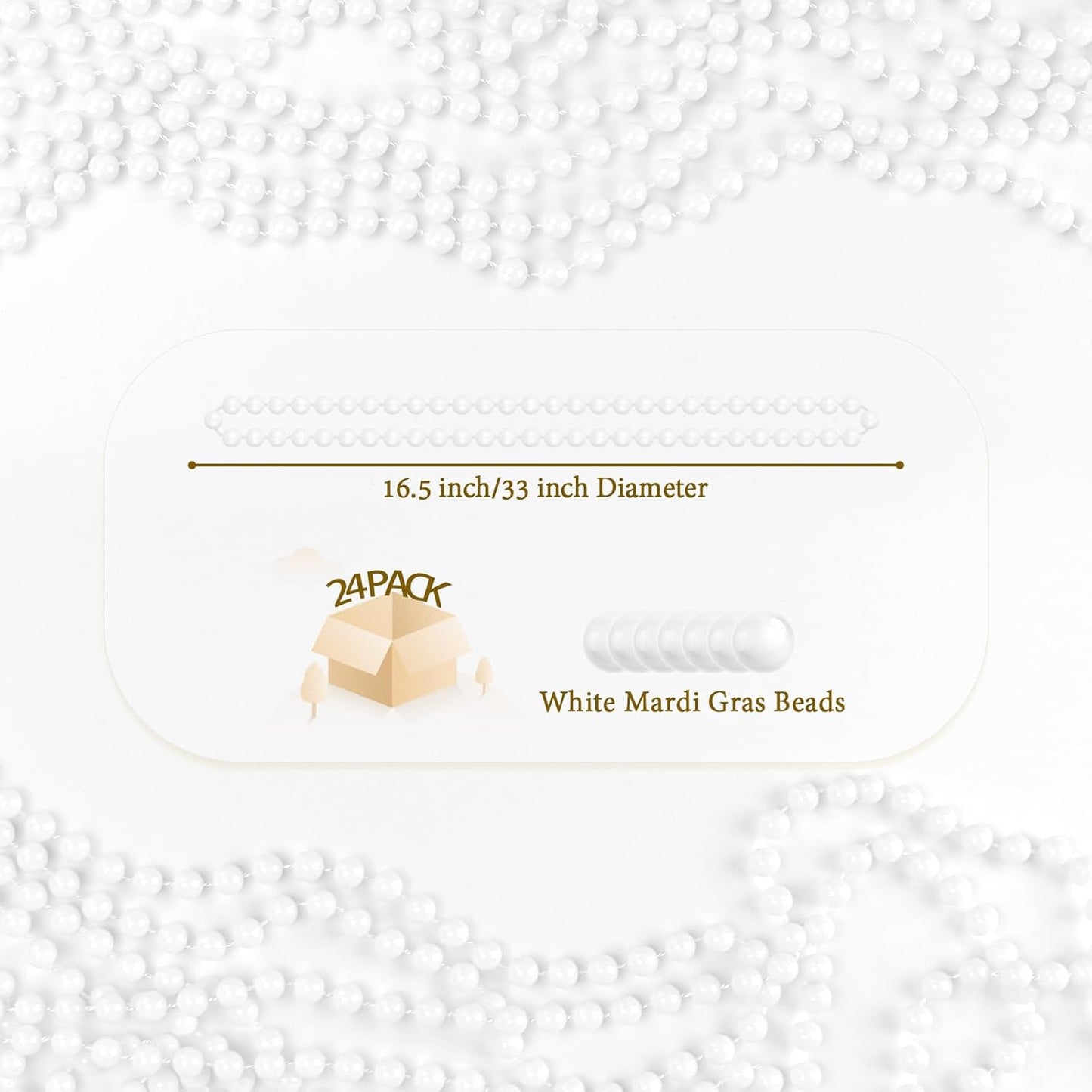 24 PCS White Mardi Gras Beads, 33" White Bead Necklaces Party Costume Necklace Round Parade Throw Beads in Bulk for Mardi Gras Christmas Festive Events, Party Favors