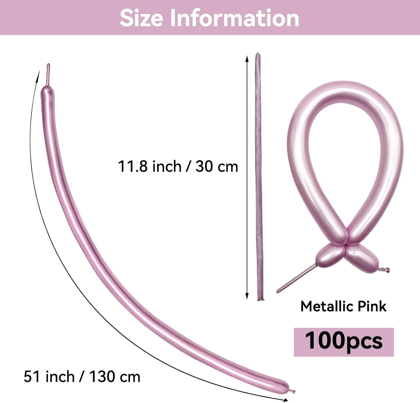 Metallic Pink Long Balloons Premium 260 Twisting Animals Magic Balloons for Birthday Kids Wedding Party Supply 100pcs