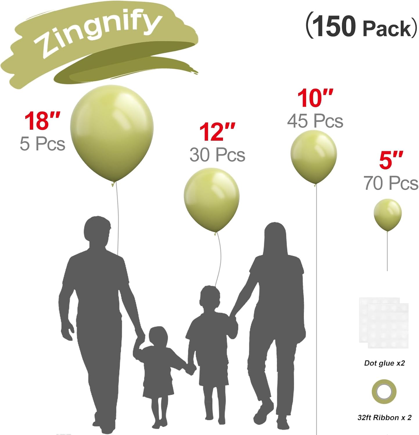 Sage Green Balloons, 150 pcs Different Sizes Pack of 18 Inch 12 Inch 10 Inch 5 Inch Matte Boho Green Balloons for Balloon Garland Balloon Arch as Birthday Party Wedding Decorations