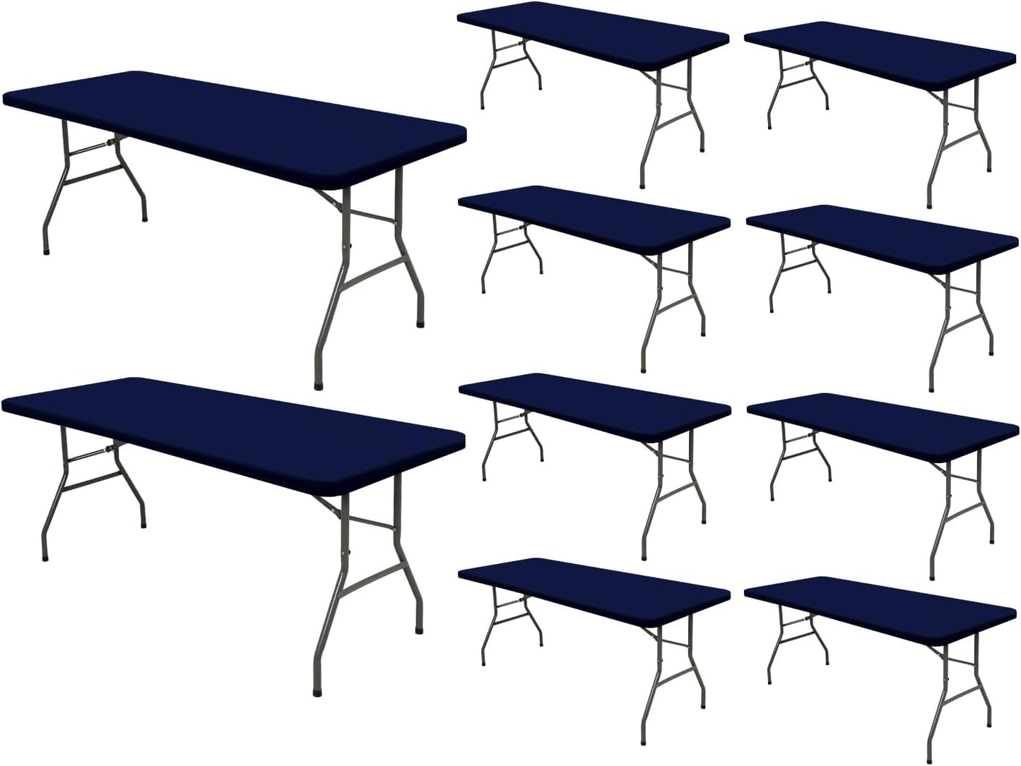 6 Foot Picnic Table Cover Fitted Elastic Tablecloth for Rectangle Table 10 Pack Waterproof Stretch Washable Folding Indoor Outdoor Spandex Tablecloth for Parties Banquet Camping (Navy Blue,30" x 72")