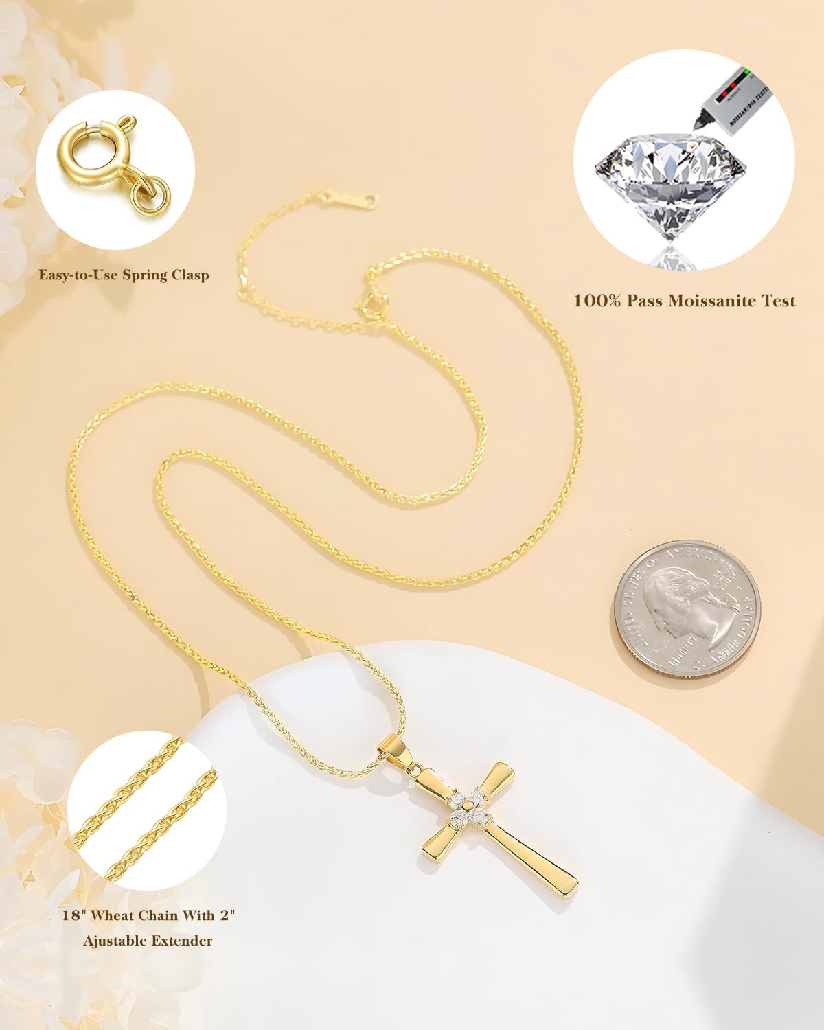 Gold Moissanite Cross Necklace for Women Wife in Light-Up Gift Box,Love Card - Women Anniversary Birthday Gifts Ideas for Wife Her Girlfriend, Christian Cross Chain Jewelry 1CT (18K Real Gold Filled)