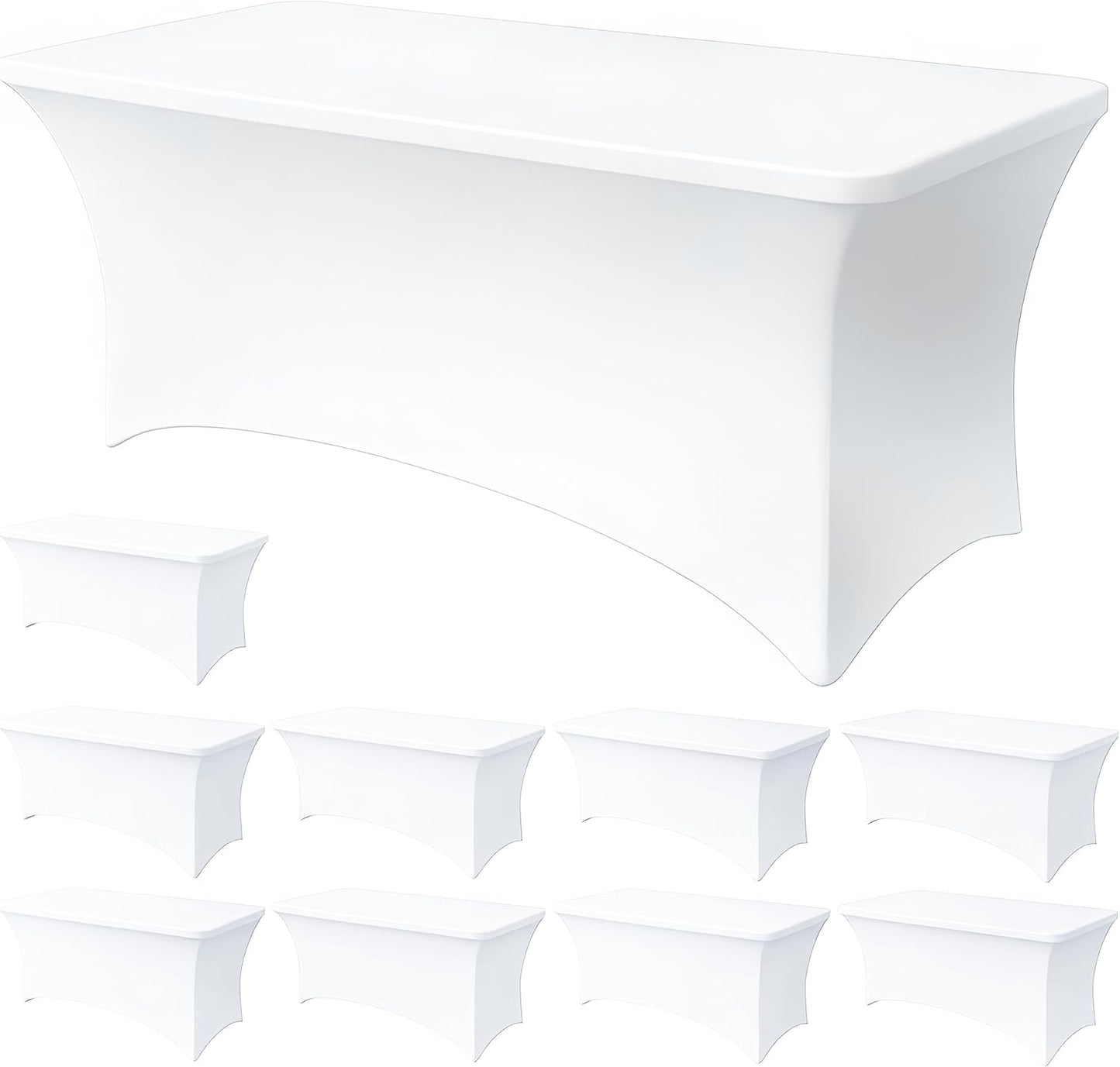 6FT White Table Cloth - 10 Pack Fitted Stretch Rectangle Spandex Tablecloth, Washable Table Cover for Party, Picnic, Wedding, Banquet, Birthday and Festival(30" x 72")