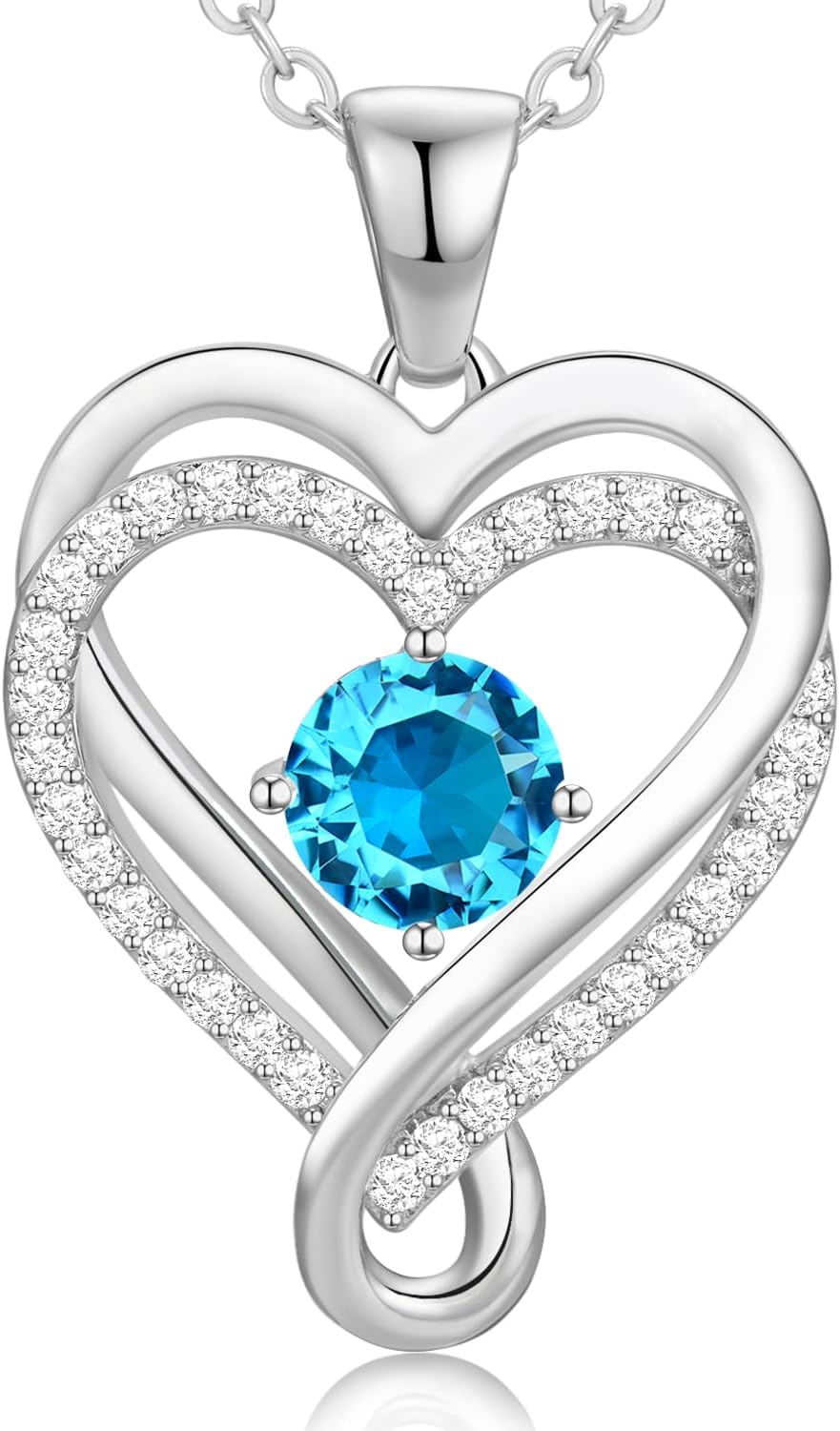 18K Rose Gold Infinity Love Heart Birthstone Necklace for Women Wife, Anniversary for Women Wife Birthday Gift for Her Girlfriend Mom Daughters, I Love You Women's Jewelry S925 Sterling Silver