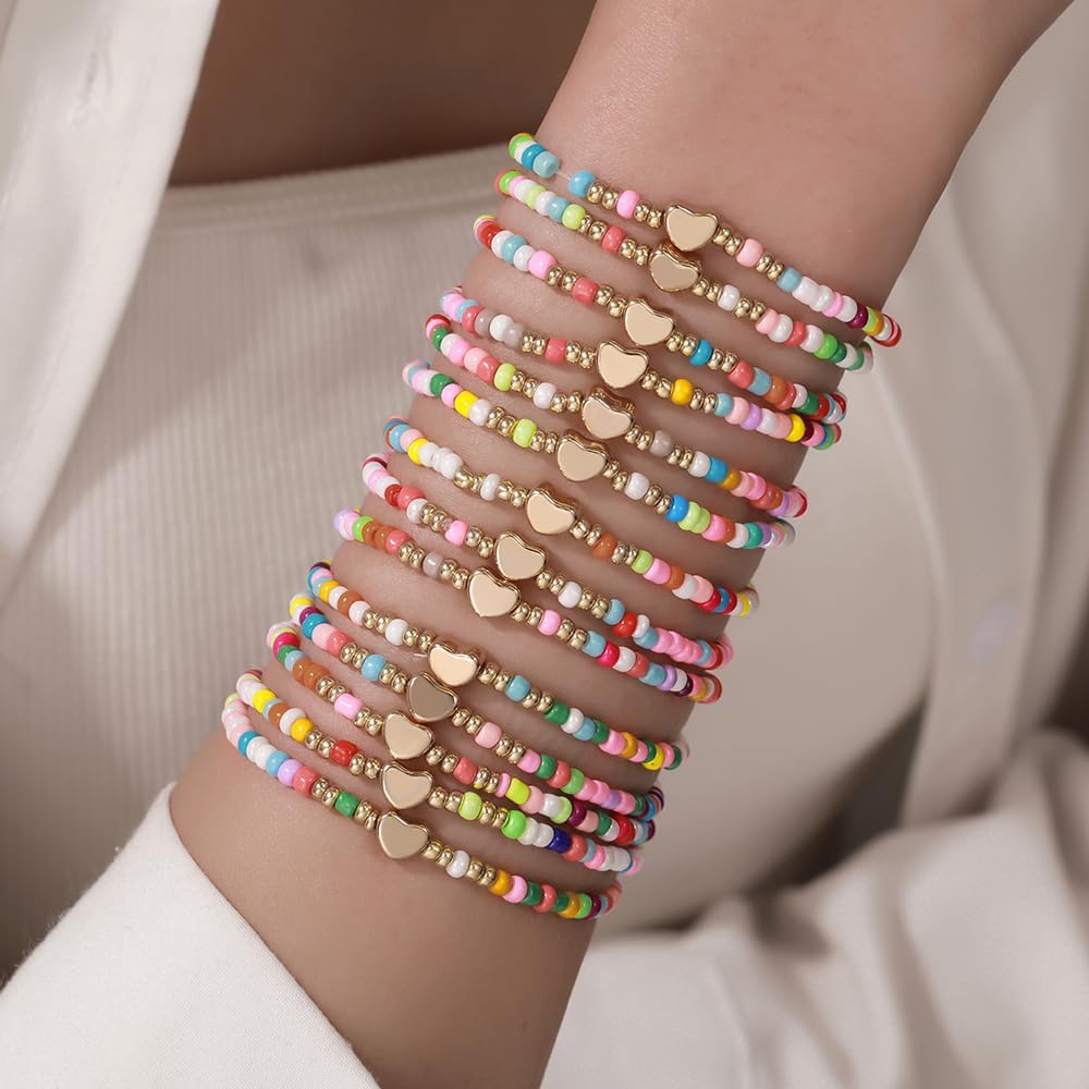 Friendship Bracelets Boho Stackable Bracelets for Women Surfer Heishi Clay Bead Bracelets Stretch Preppy Bracelets Colorful Boho Bracelets for Women