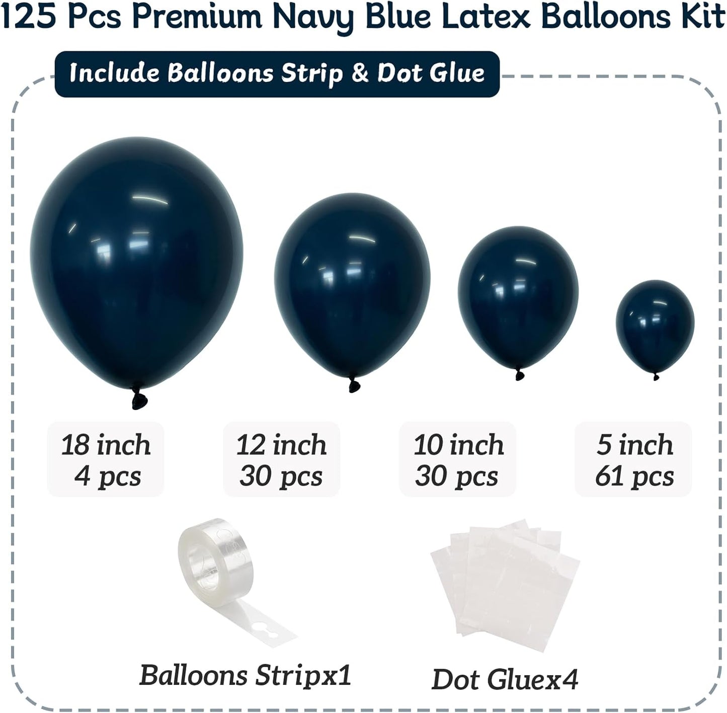 Navy Blue Balloons 125 PCS Different Sizes 18 12 10 5 Inch Dark Blue Balloon Arch Kit Garland for Birthday Party Baby Shower Graduation New Year Weddings Father's Day Party Decorations