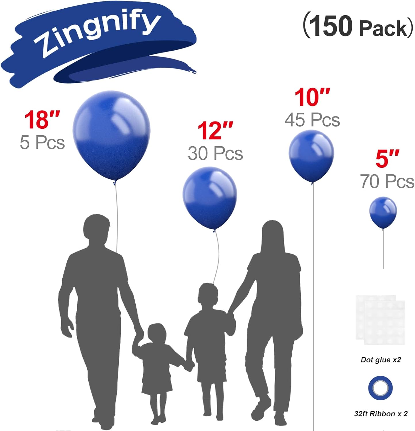 Navy Blue Balloons, 150 pcs Different Sizes Pack of 18 Inch 12 Inch 10 Inch 5 Inch Pearl Dark Blue Balloons for Balloon Garland Balloon Arch as Birthday Party Wedding Decorations