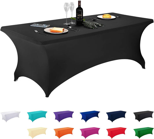 LZY Spandex Fitted Stretch Table Cover for 6 ft or 4ft or 8ft Folding Table, Rectangular Cocktail Tablecloth, Perfect for Party or Banquet (8FT Black)