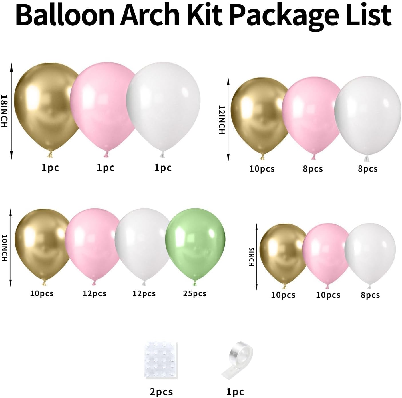 Pink and Green Balloon Arch Kit, Sage Green and Pink Balloons with 18/12/10/5 inch Macaron Pink Green White Gold Latex Balloon for Birthday Baby Shower Girl Wedding Woodland Jungle Party Decorations